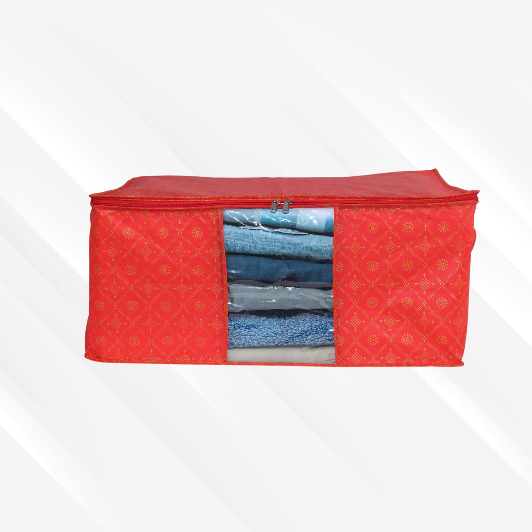 <p>Material : PVC + NONWOVAN</p><p>Colour&nbsp; &nbsp; : Red</p><p>Product&nbsp; : 16X12X8</p><p>weight&nbsp; &nbsp;: 60 grm</p><p>Closure Type : Zipper&nbsp;</p><p>Water Resistance Leve :&nbsp; Not Water Resistant</p>