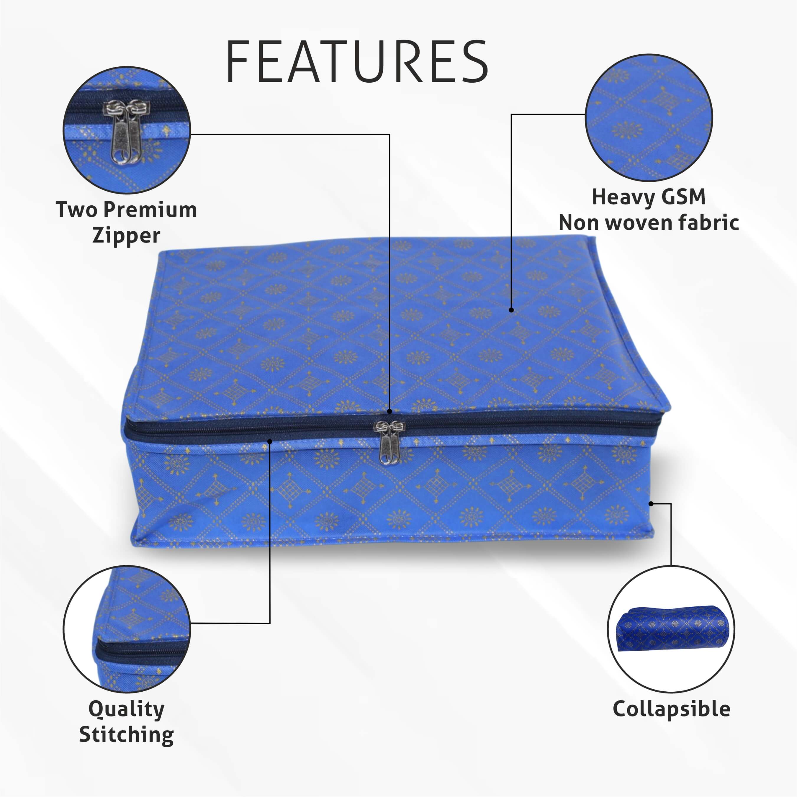 <p>Material : PVC + NONWOVAN</p><p>Colour&nbsp; &nbsp; : Blue</p><p>Product&nbsp; : 16X12X8</p><p>weight&nbsp; &nbsp;: 60 grm</p><p>Closure Type : Zipper&nbsp;</p><p>Water Resistance Leve :&nbsp; Not Water Resistant</p>