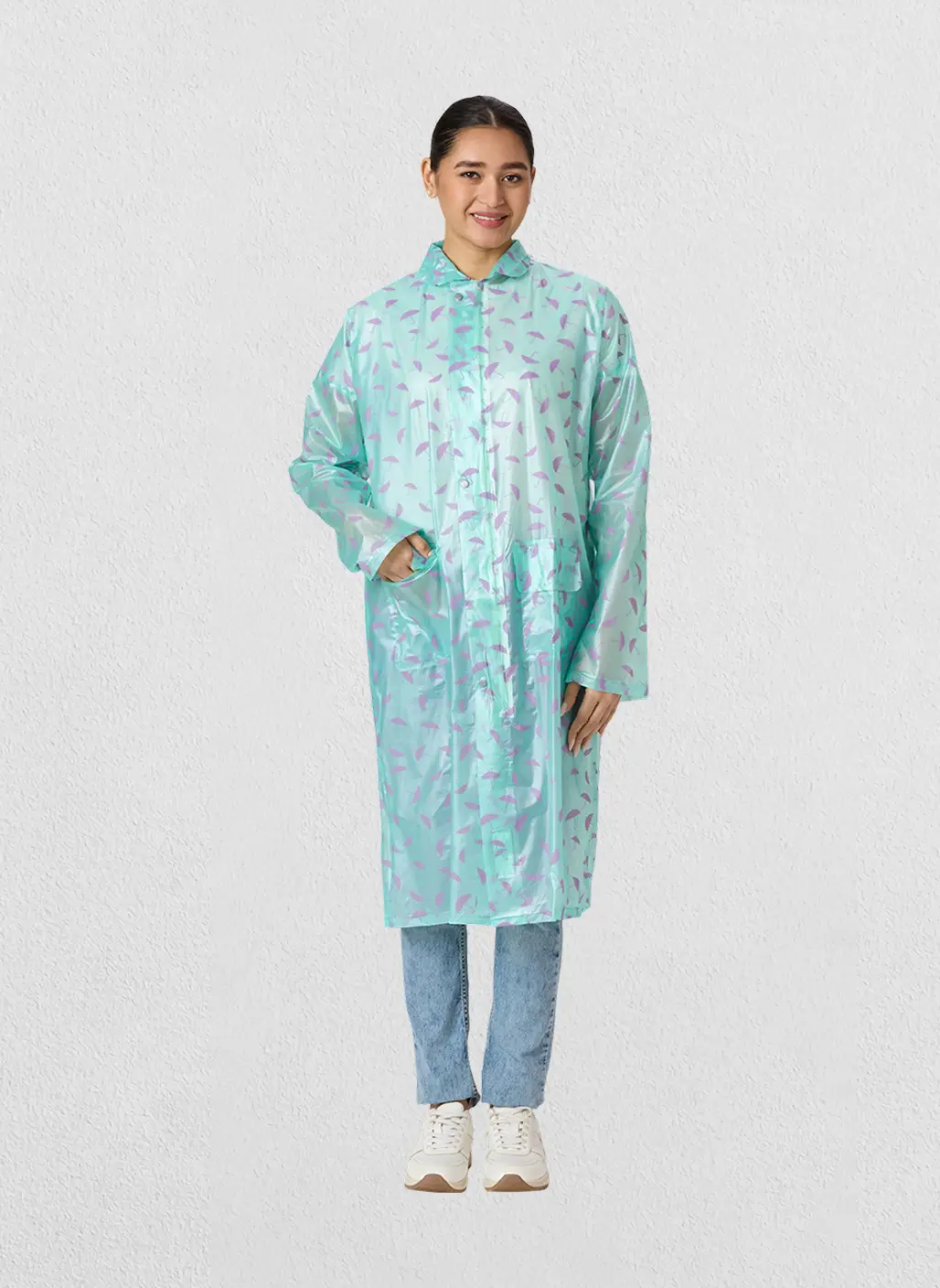 Aashi Delux Women’s Professional Knee-Length Raincoat – Elite Weather-Shield PVC Construction