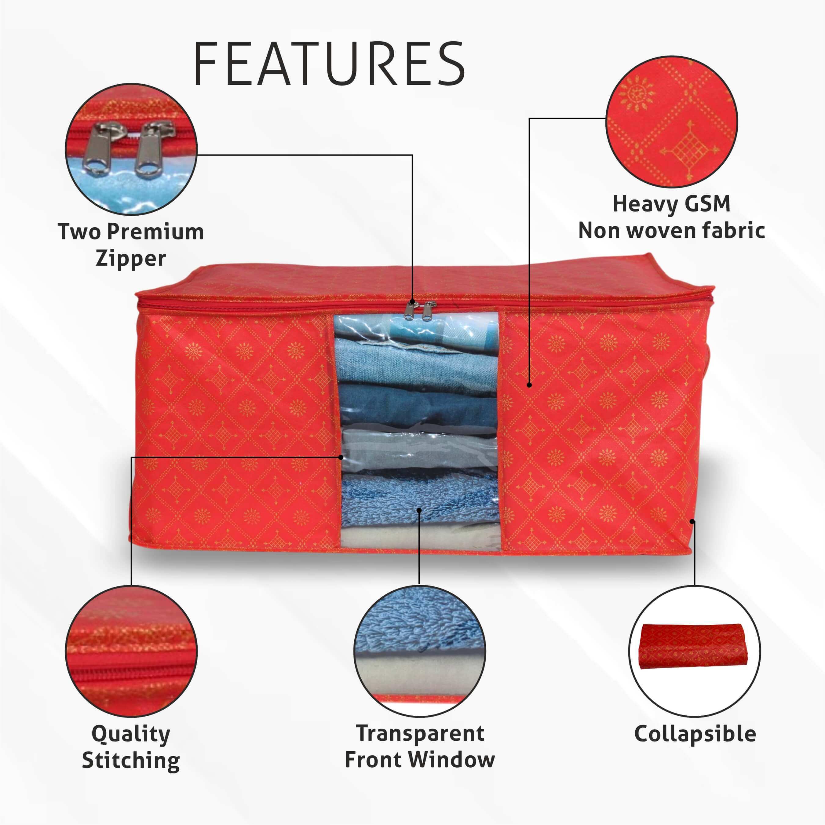 <p>Material : PVC + NONWOVAN</p><p>Colour&nbsp; &nbsp; : Red</p><p>Product&nbsp; : 16X12X8</p><p>weight&nbsp; &nbsp;: 60 grm</p><p>Closure Type : Zipper&nbsp;</p><p>Water Resistance Leve :&nbsp; Not Water Resistant</p>